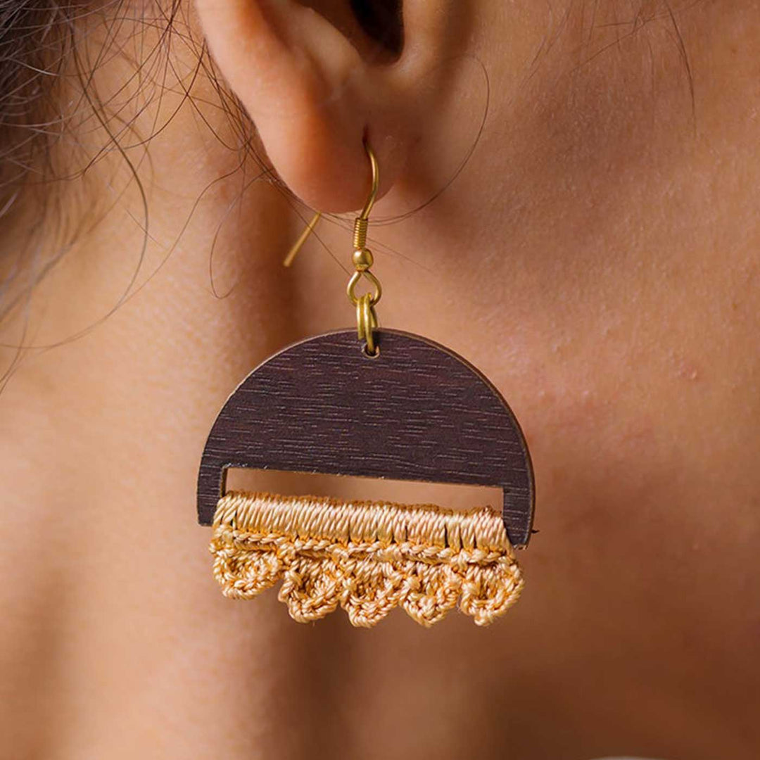 Handmade Crochet Beige Moon Drop Earrings