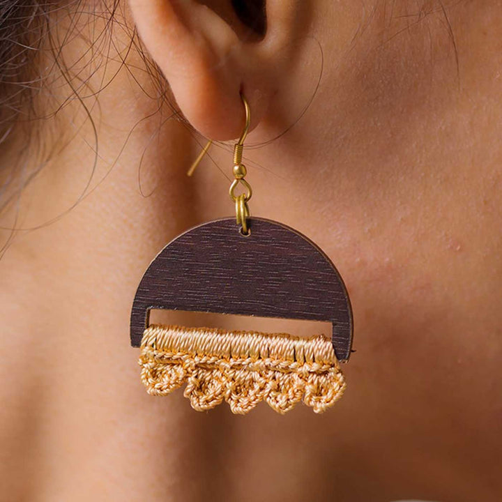 Handmade Crochet Beige Moon Drop Earrings
