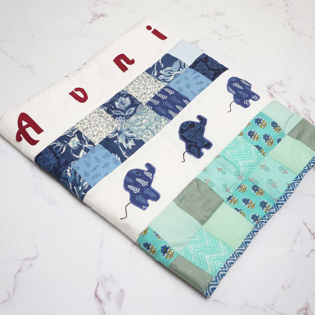 Personalized Elephant Parade Theme Cotton Quilt For Kids