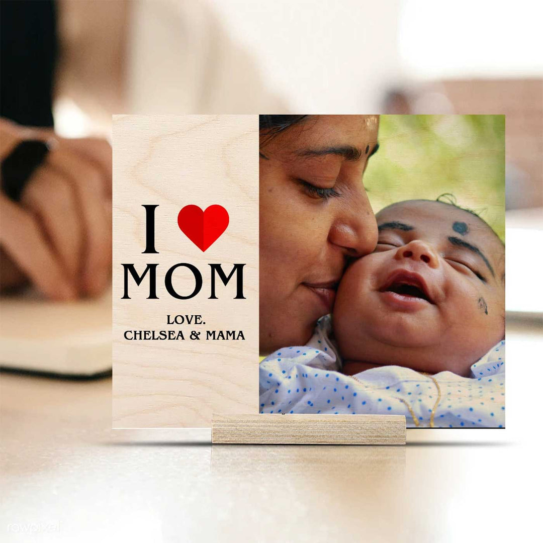 Photo Personalized I Love Mom Theme Wooden Photo Frame