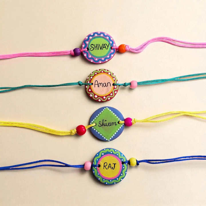 Personalized Hand-Painted Round Minimalist Terracotta Rakhi