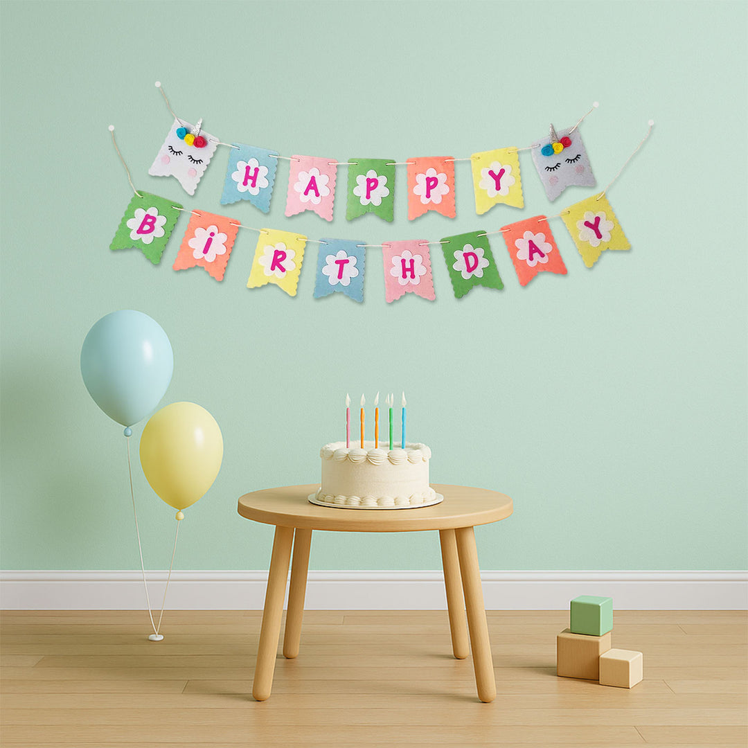 Handmade Unicorn Theme Felt Happy Birthday Banner