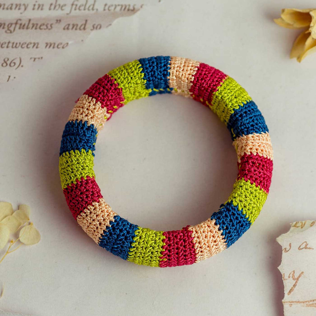 Handmade Crochet Rangat Multicolor Striped Chunky Bangle