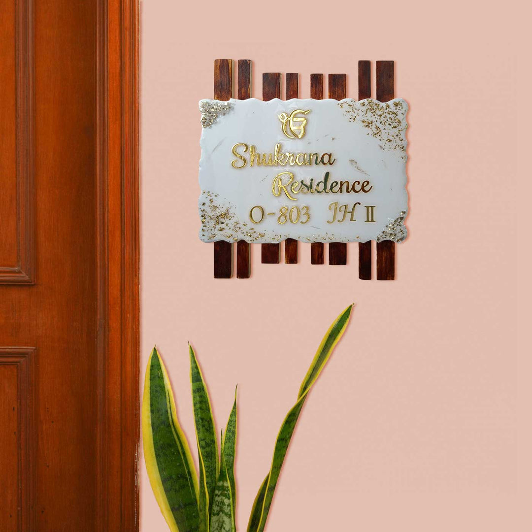 Personalized White & Gold Resin Name Plate