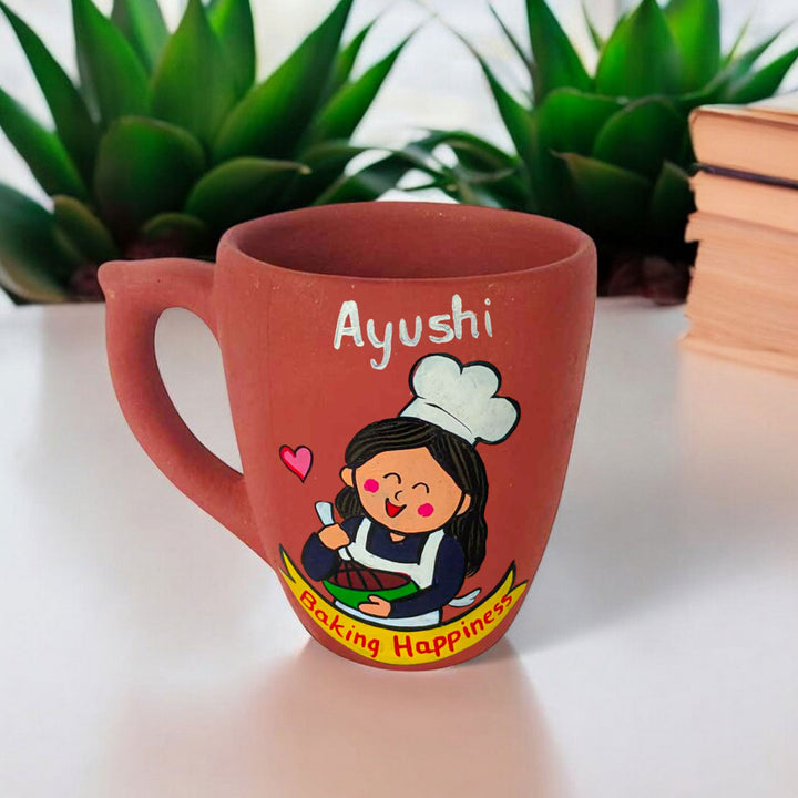 Handpainted Personalised 3D Terracotta Mug with Baker Avatar Illustrations