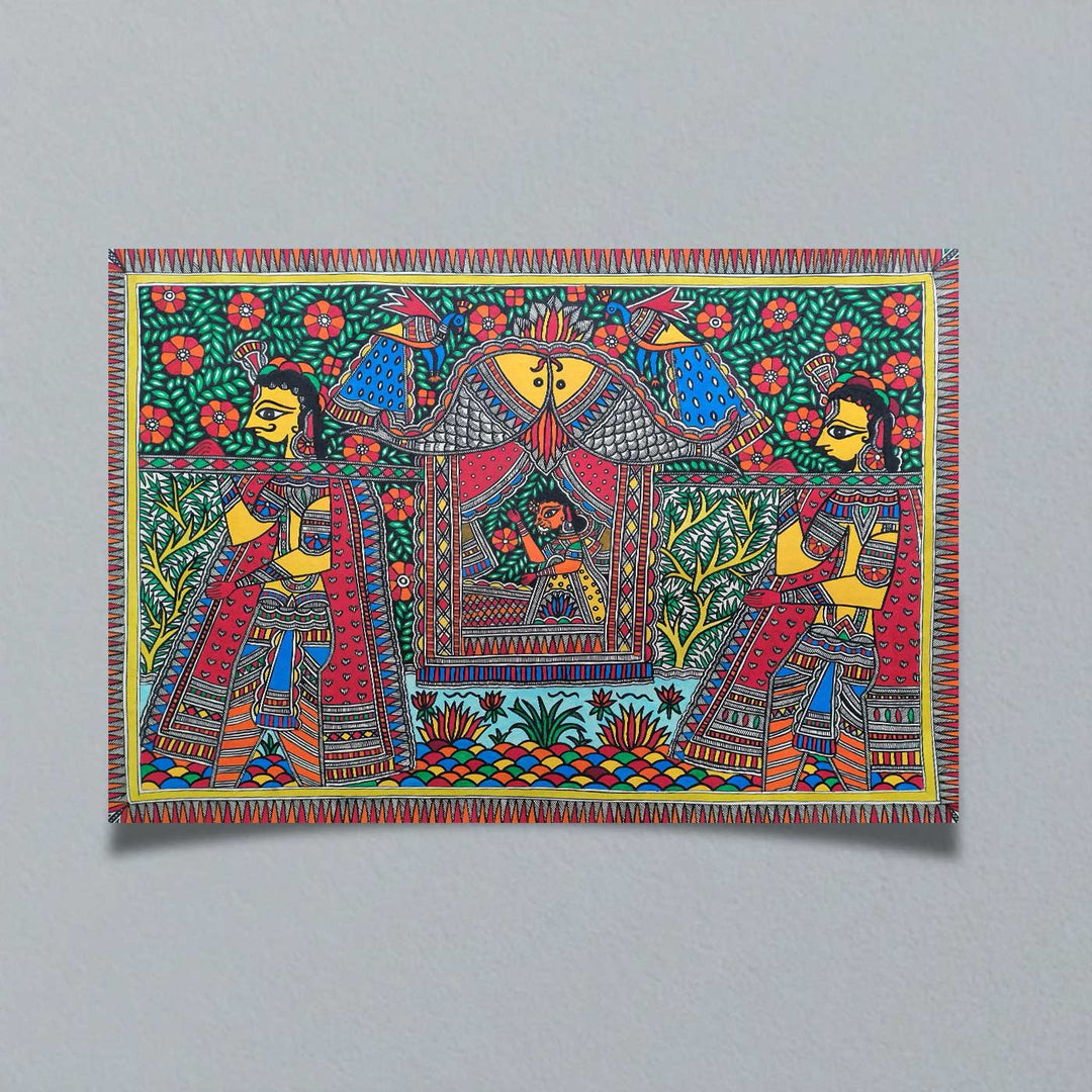 22 x 30 Inch | Floral Frame of Love | Original Hand Painted Madhubani Painting | Natural Pigments On Paper