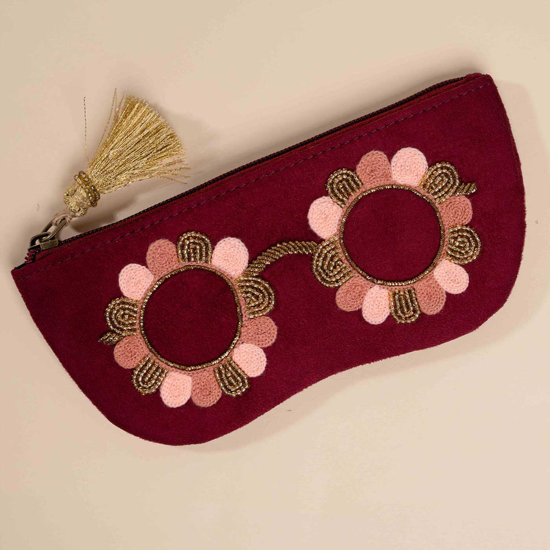 Handmade Embroidered Coolers Design Suede Sunglass Cover