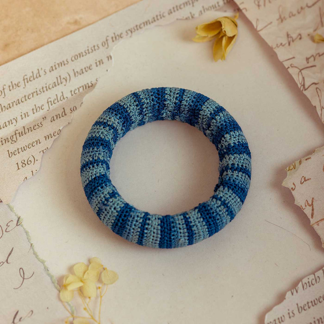 Handmade Crochet Rangat Blue Striped Chunky Bangle