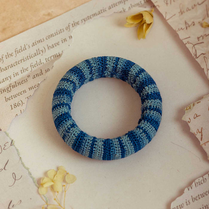 Handmade Crochet Rangat Blue Striped Chunky Bangle