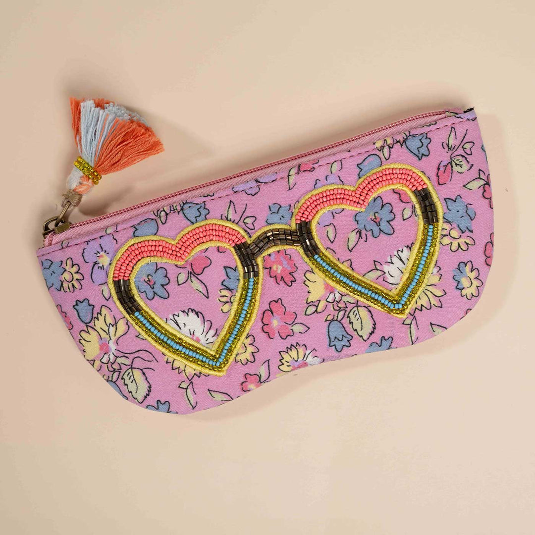 Handmade Embroidered Heart Frame Design Cotton Sunglass Cover
