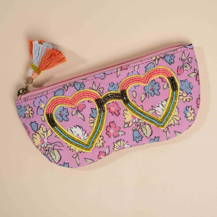 Handmade Embroidered Heart Frame Design Cotton Sunglass Cover