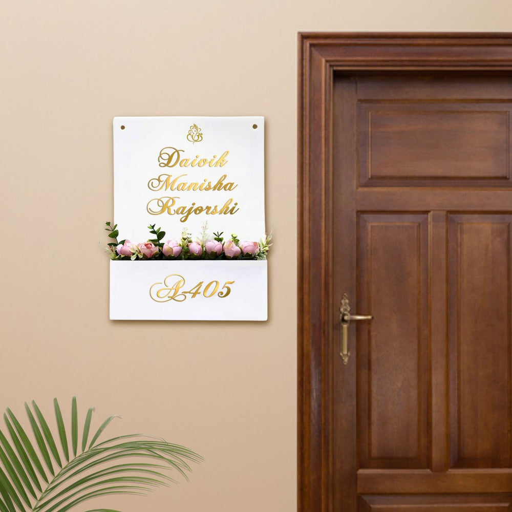 Personalised Acrylic Flower Planter Nameplate Copy 1 - Mounted on Entryway Wall