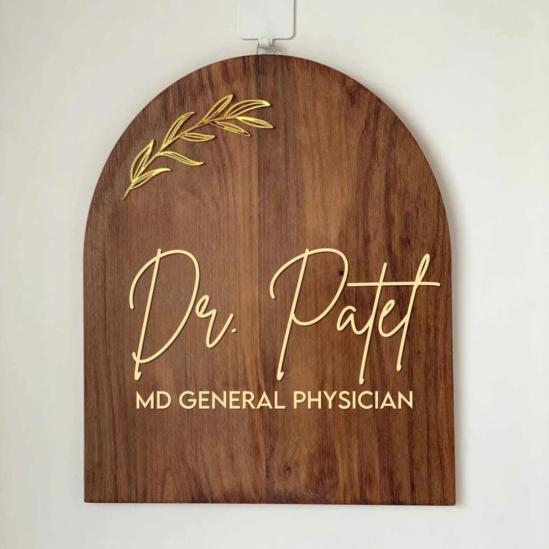 Minimal Arched Wooden Name Plate with 3D Acrylic Letters For Doctor