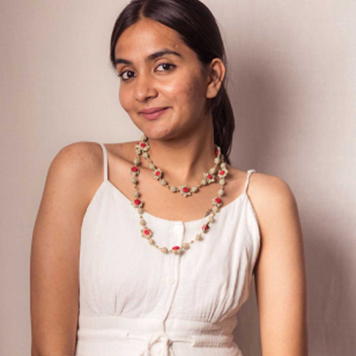 Handmade Crochet Gulnaar Gold Daisies Bead Necklace