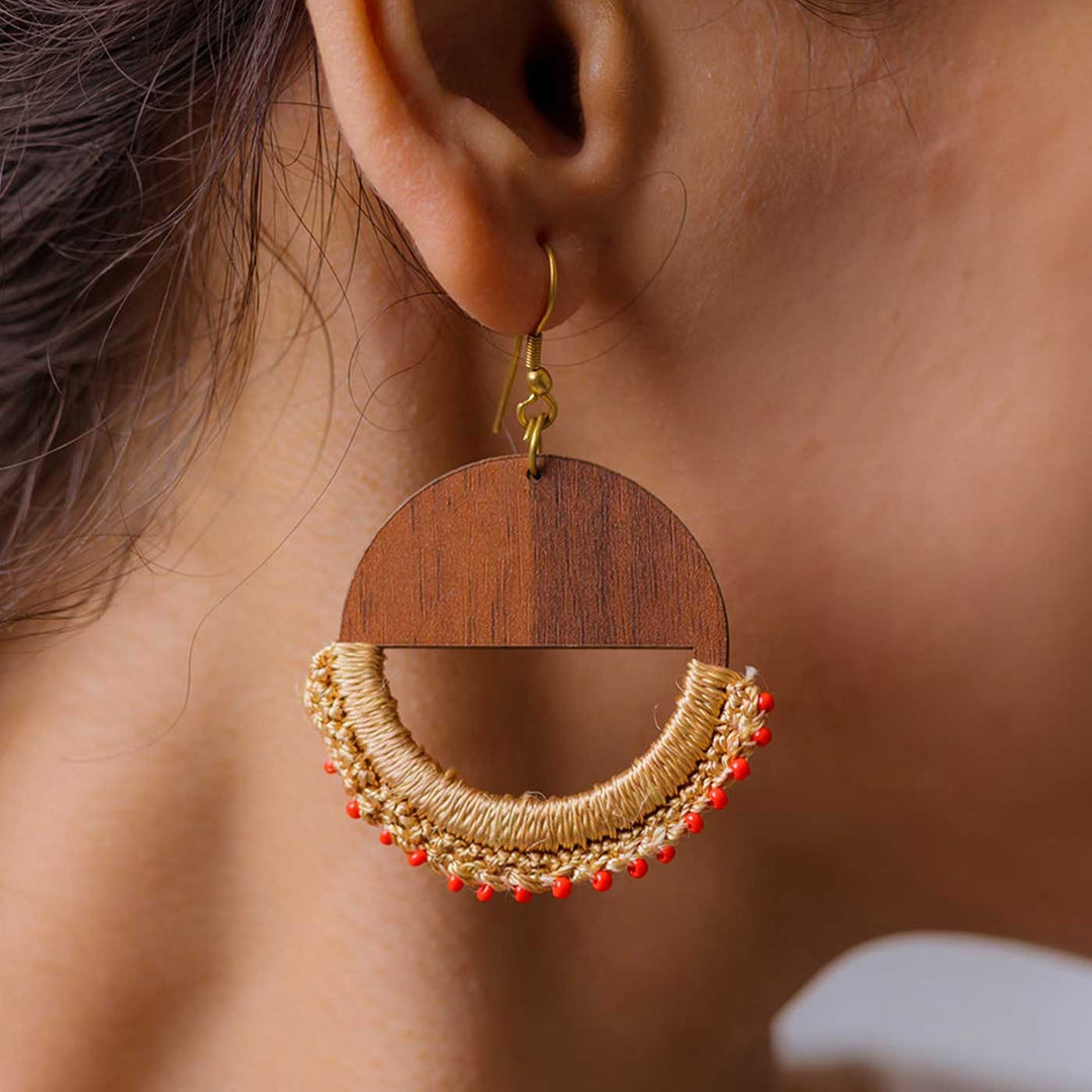 Handmade Beige Crescent Moon Earrings