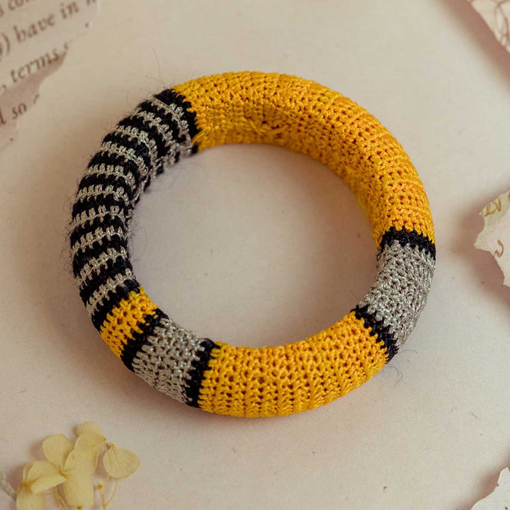 Handmade Crochet Rangat Mustard Silver Chunky Bangle