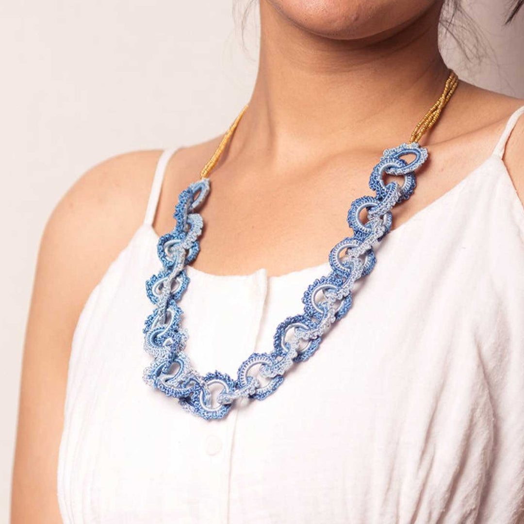 Handmade Crochet Gulnaar Blue Braided Necklace