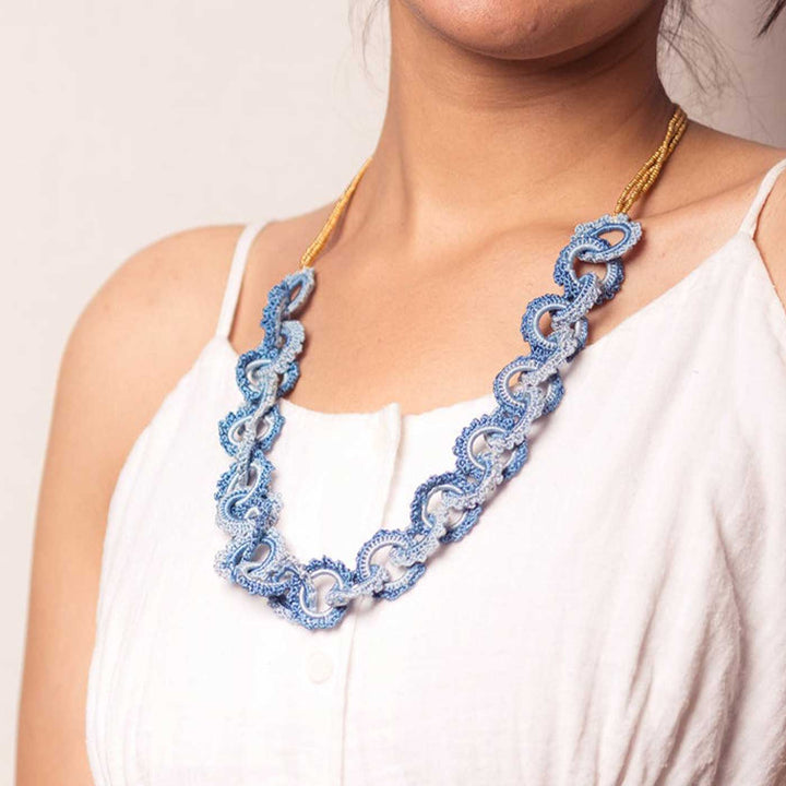 Handmade Crochet Gulnaar Blue Braided Necklace