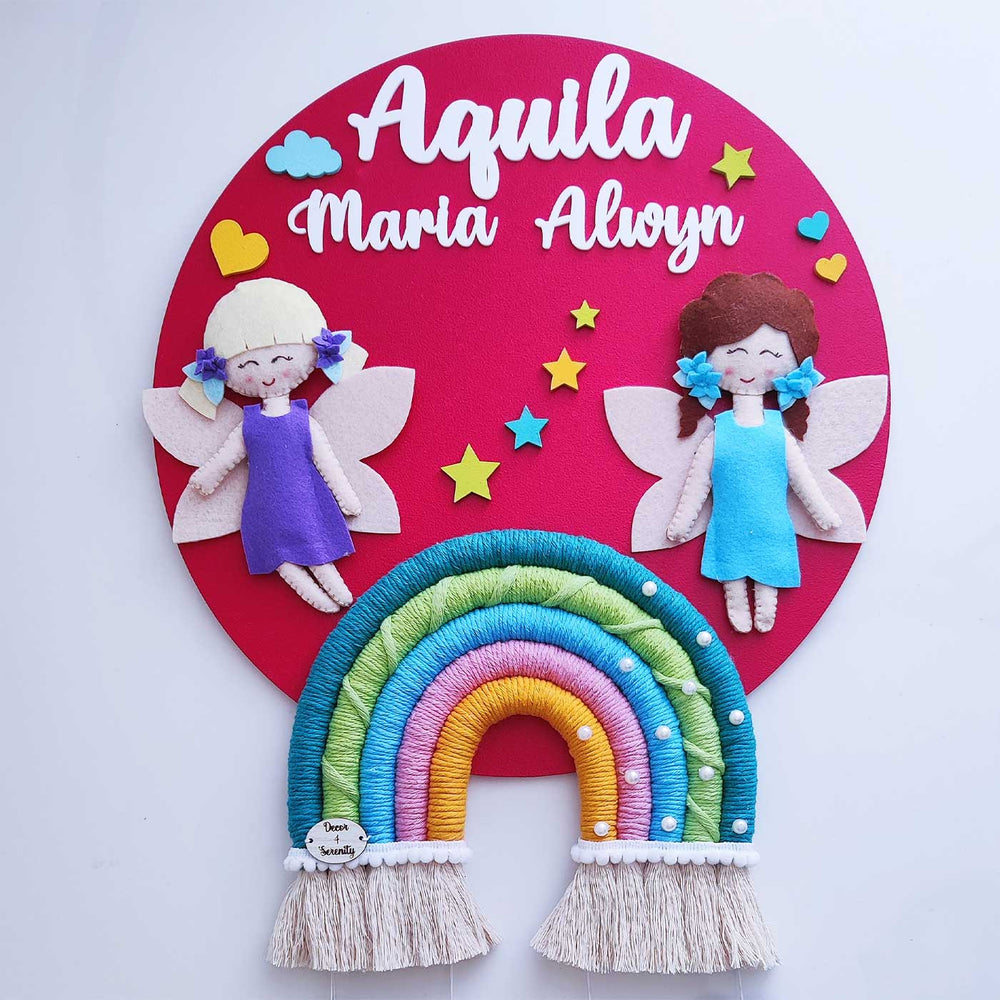 Personalized Handmade Fairy Mdf Wood Kids Name Plate With 3D Letters For Siblings - Name Personalization Example Front View
