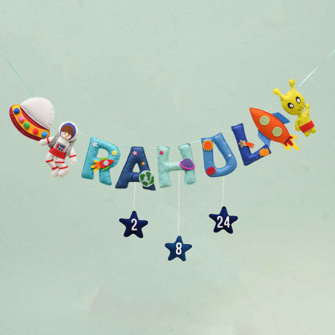 Personalized Handmade Space Theme Felt Bunting - Name Personalization Hanging Display