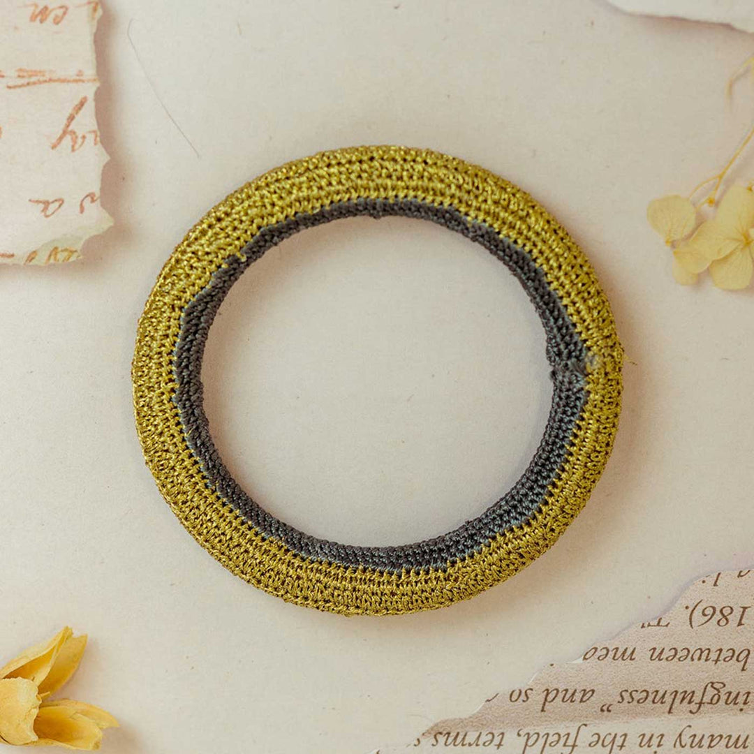 Handmade Crochet Rangat Grey And Gold Zari Bangle