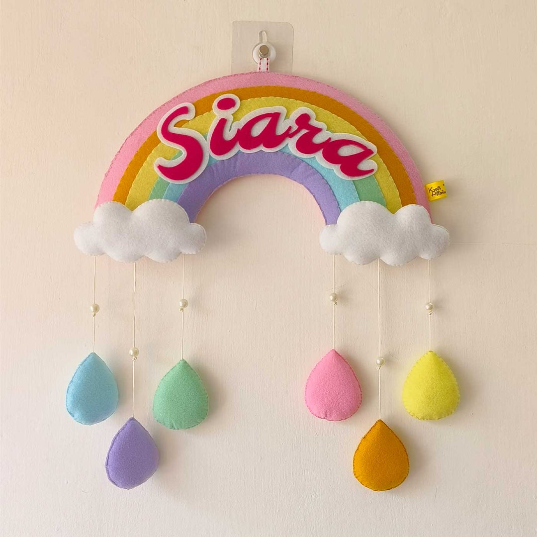 Personalized Handmade Rainbow & Cloud Theme Felt Kids Name Plate