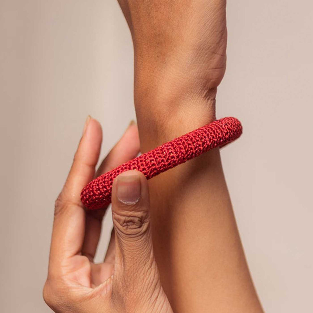 Handmade Crochet Rangat Red Solid Bangle