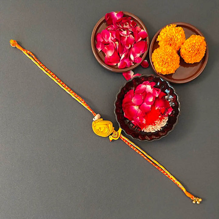 Handmade Yellow Chidiya Rakhi With Roli Chawal