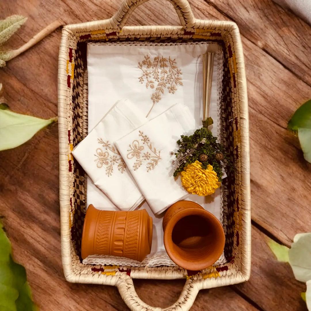 Hand Embroidered Butterfly Theme Chikankari Cotton Napkin | Set Of 2