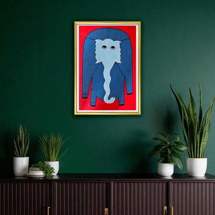 15 x 22 Inch | Elephant | Original Hand Painted Tribal Gond Art Painting | Acrylic Paints On Canvas