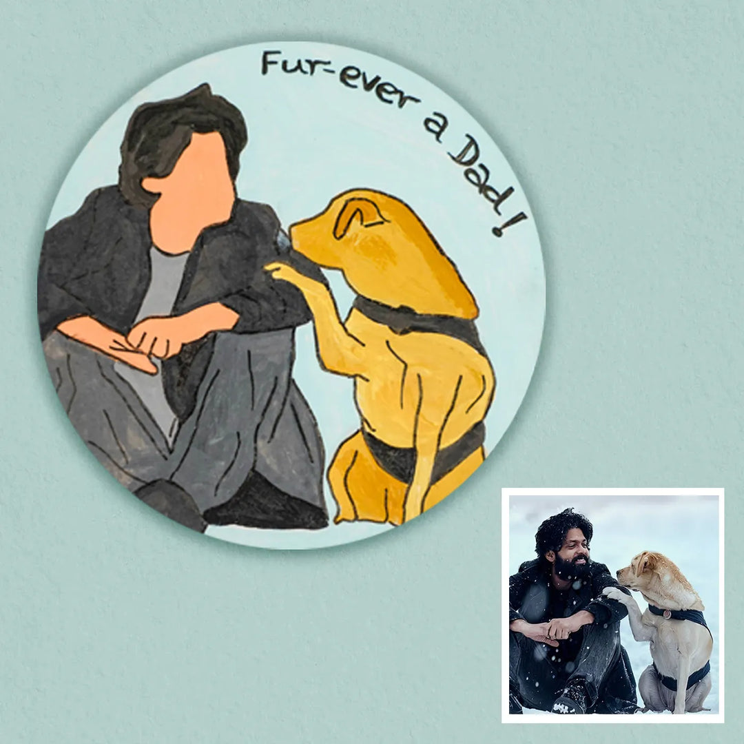 Photo Personalized Hand-Painted Pet Dad Theme MDF Wood Fridge Magnet