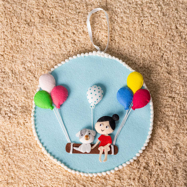 Customized Handmade Sibling Swing Cute Balloon Theme Felt Decorative Plaque