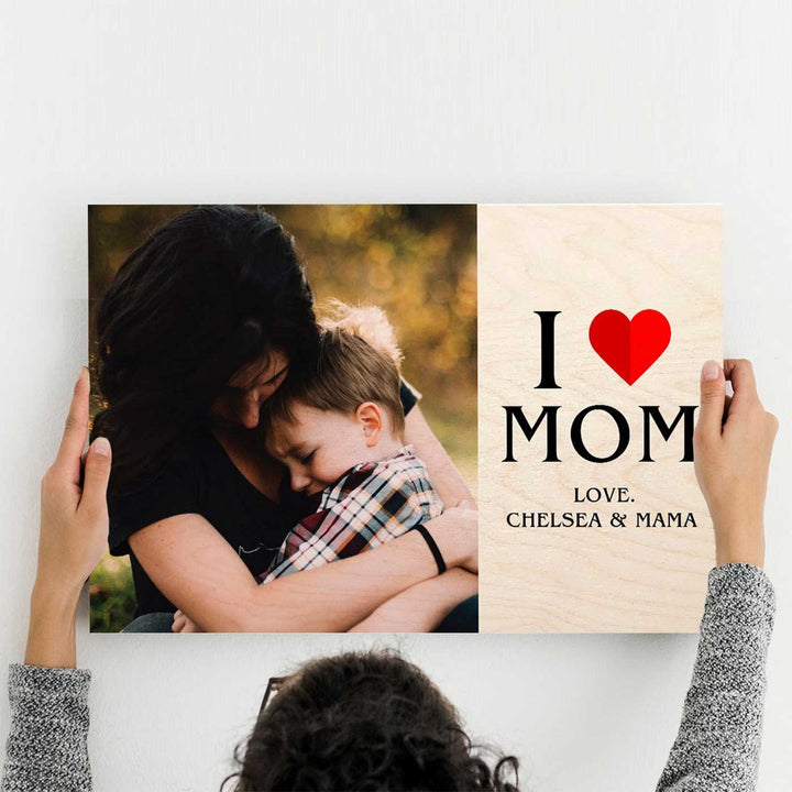 Photo Personalized I Love Mom Theme Wooden Photo Frame