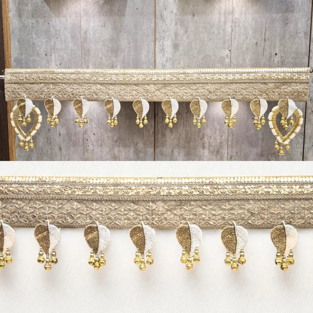 Hand Embroidered Beaded Gold & White Designer Toran