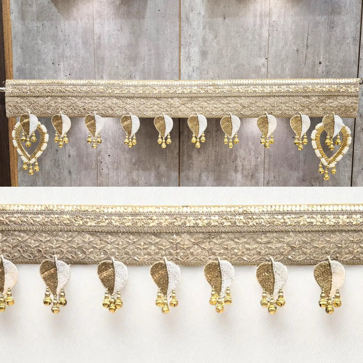 Hand Embroidered Beaded Gold & White Designer Toran