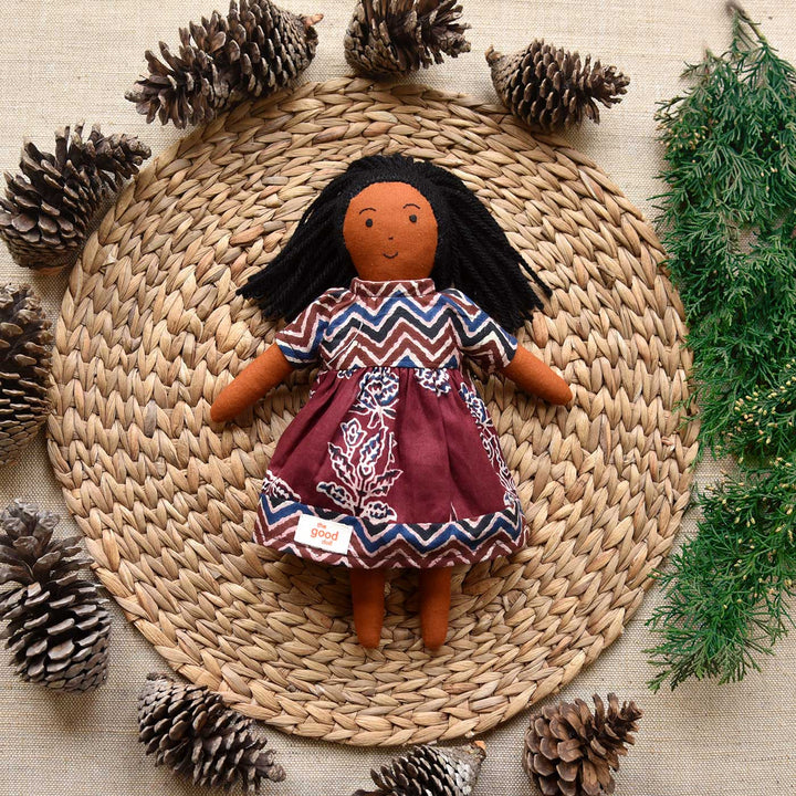 Nilah's (Younger Sister) Malar In Half Saree | Soft Hand-Stitched Sustainable Indian Play Doll