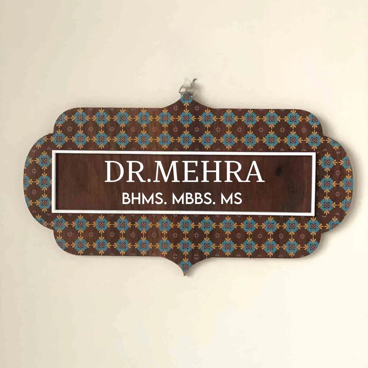 Vintage Wooden Name Plate With 3D Acrylic Letters For Doctor - Mounted on Wall with Hook