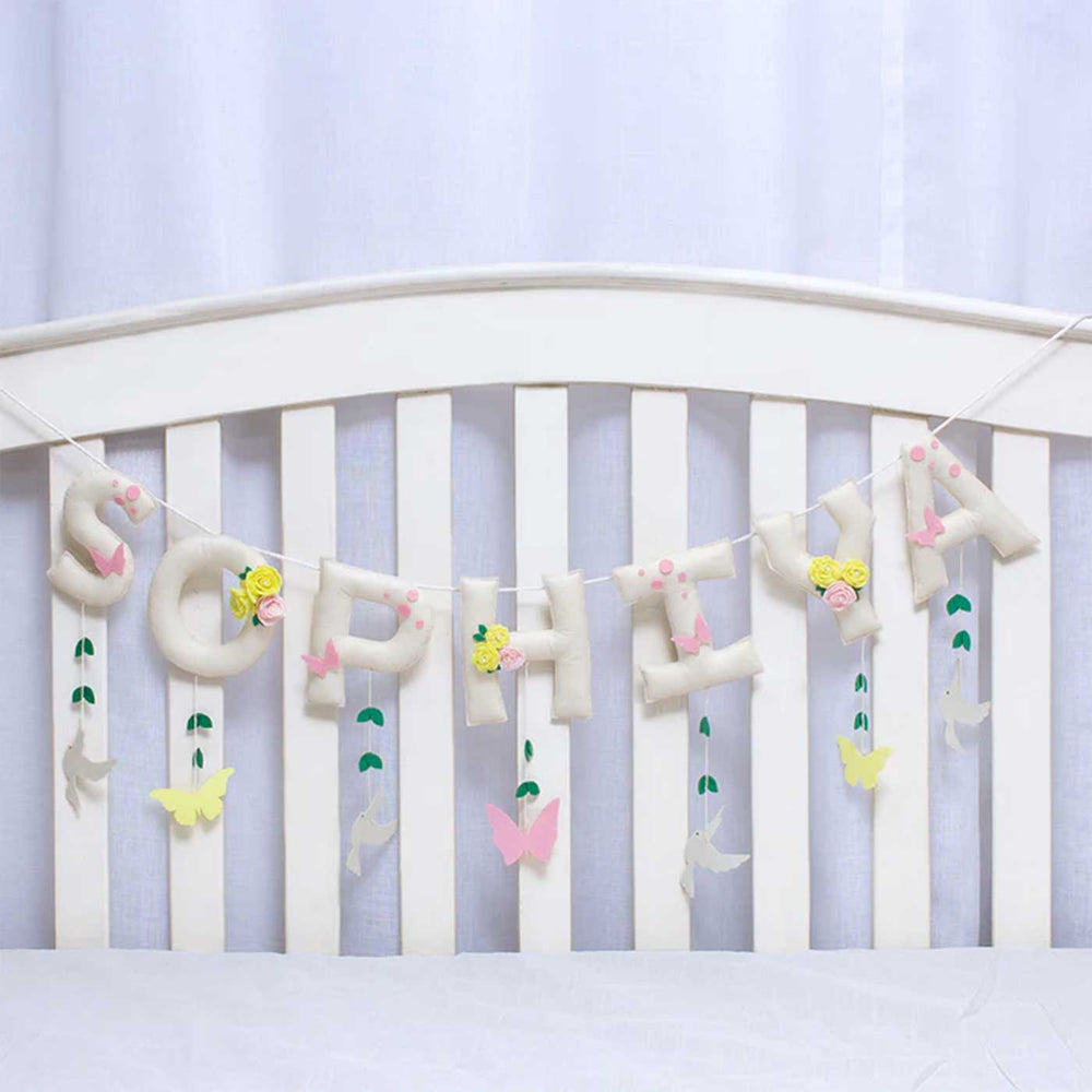 Personalized Birds And Butterflies Felt Bunting Garland For Kids - Hanging on Crib Rail Display