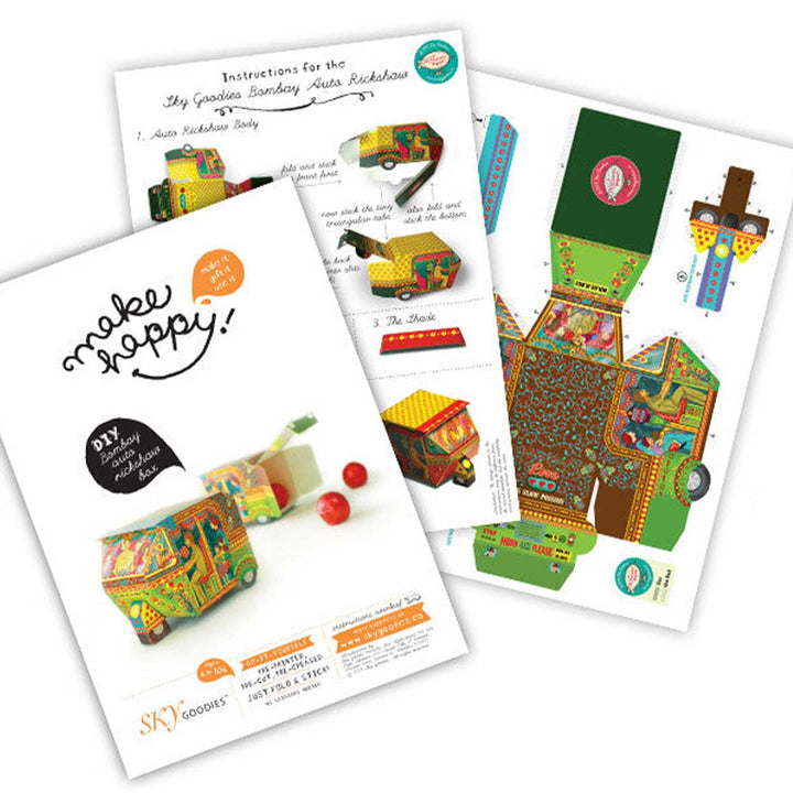 Handmade Printed Bombay Auto Rickshaw Box Paper DIY Kit