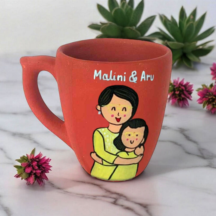 Handpainted Personalised 3D Terracotta Mug with Caricatures