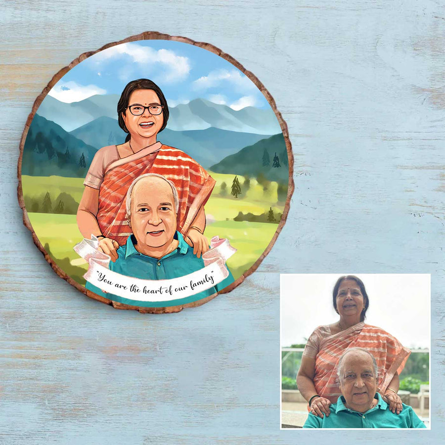 Photo Caricature Bark Nameplate With Stand Copy 6 - Front View with Personalized Illustration