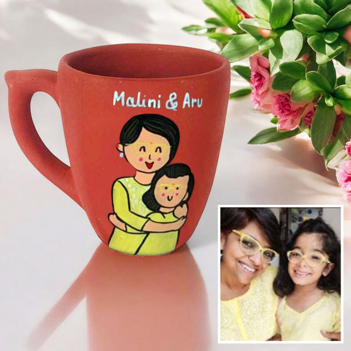 Handpainted Personalised 3D Terracotta Mug with Caricatures