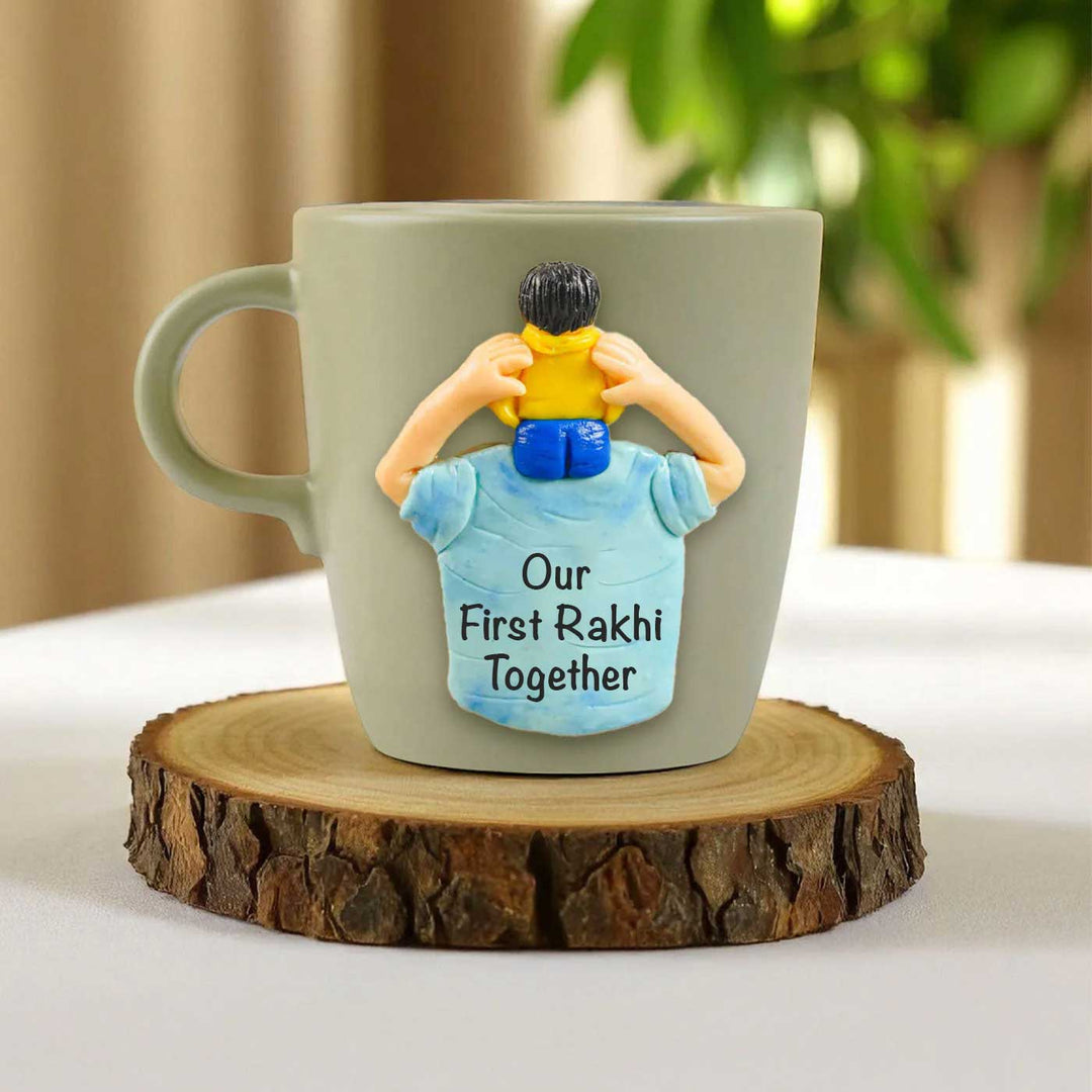 Personalized Hand-Painted Polymer Clay First Rakhi Theme Ceramic Mug