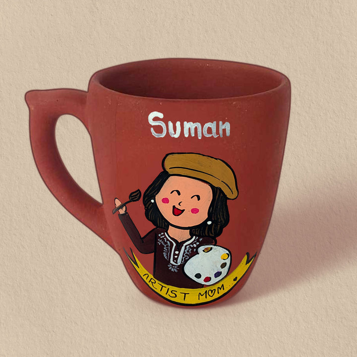 Handpainted Personalised 3D Terracotta Mug with Artist Avatar Illustrations