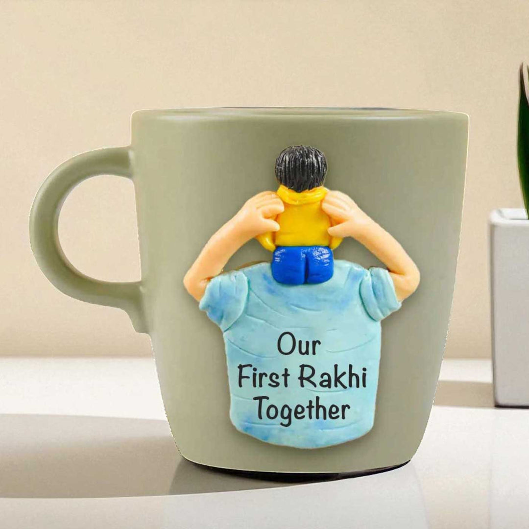 Personalized Hand-Painted Polymer Clay First Rakhi Theme Ceramic Mug