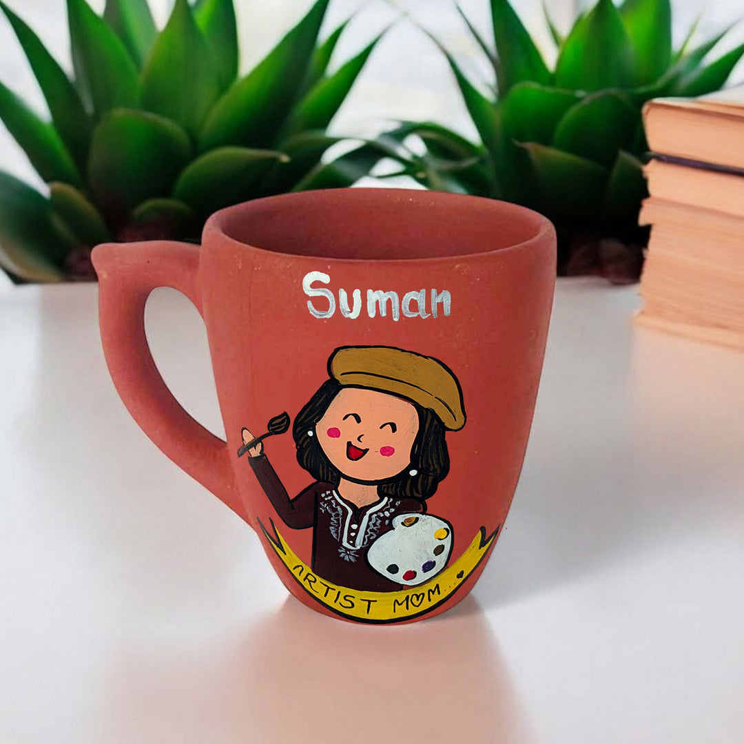 Handpainted Personalised 3D Terracotta Mug with Artist Avatar Illustrations