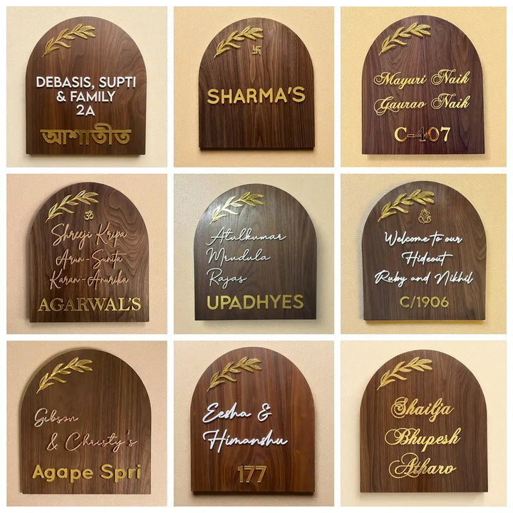 Minimal Arched Wooden Name Plate with 3D Acrylic Letters