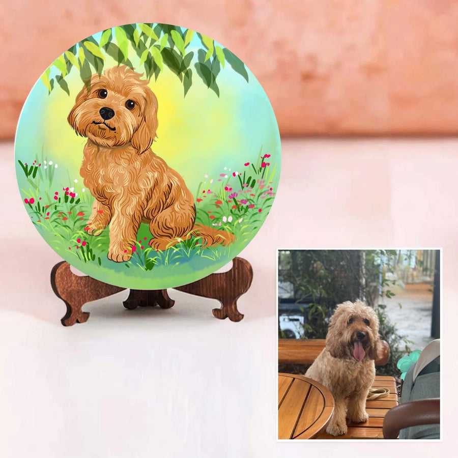 Photo Caricature Nameplate With Stand For Pets 9 - Custom Pet Portrait Display with Reference