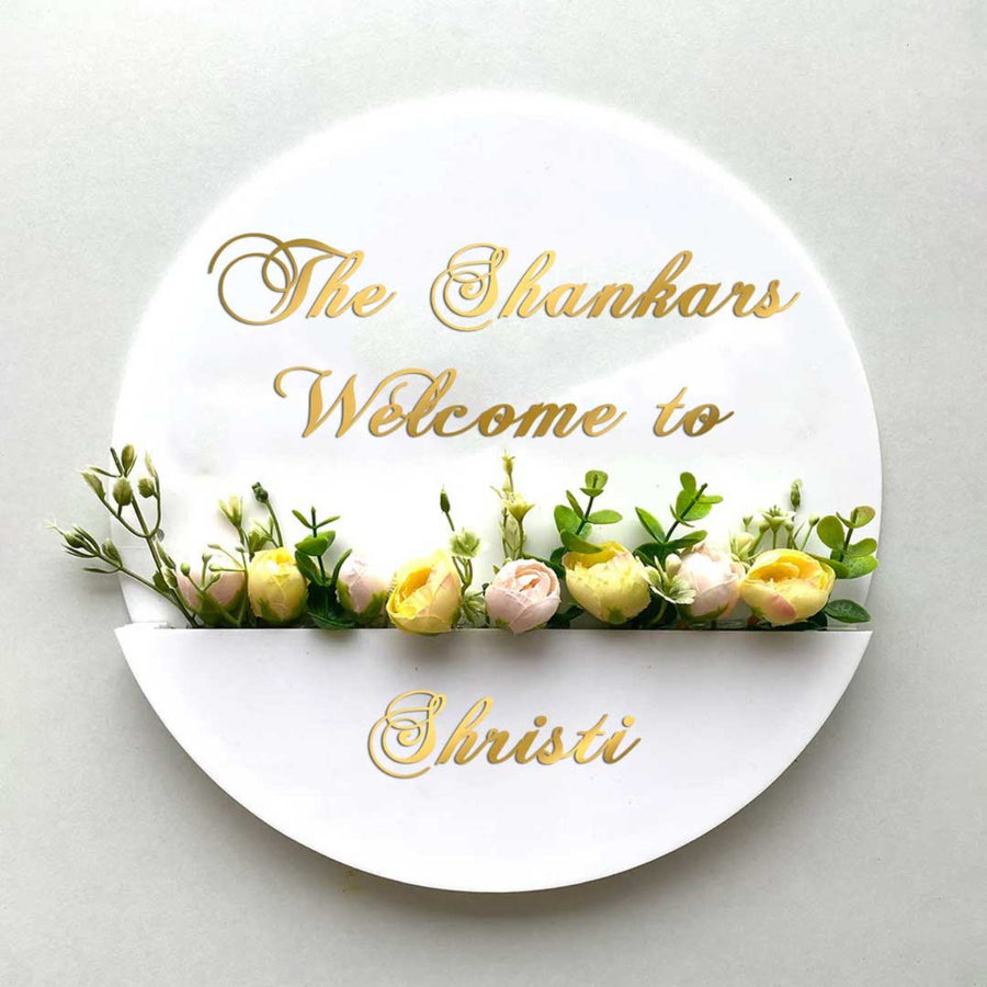 Personalised Acrylic Flower Basket Nameplate Copy - Front View with Floral Decoration