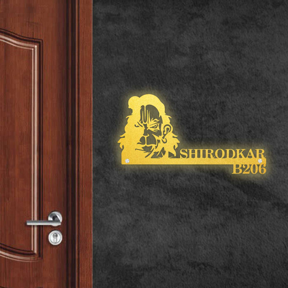 Personalized Furious Hanuman Laser Cut Metal Name Plate - Mounted on Wall Near Door